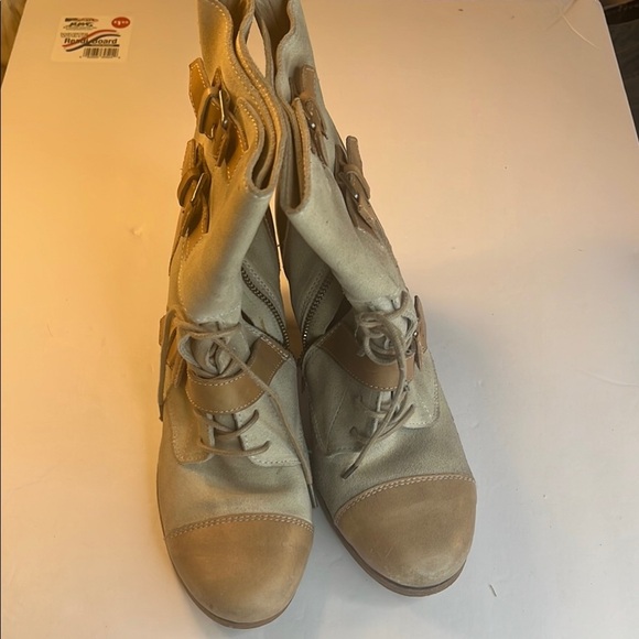 Topshop Women’s Distressed Ankle Boots Tan & Cream Size 41 (US 10 Trendy Vintage - Picture 2 of 4